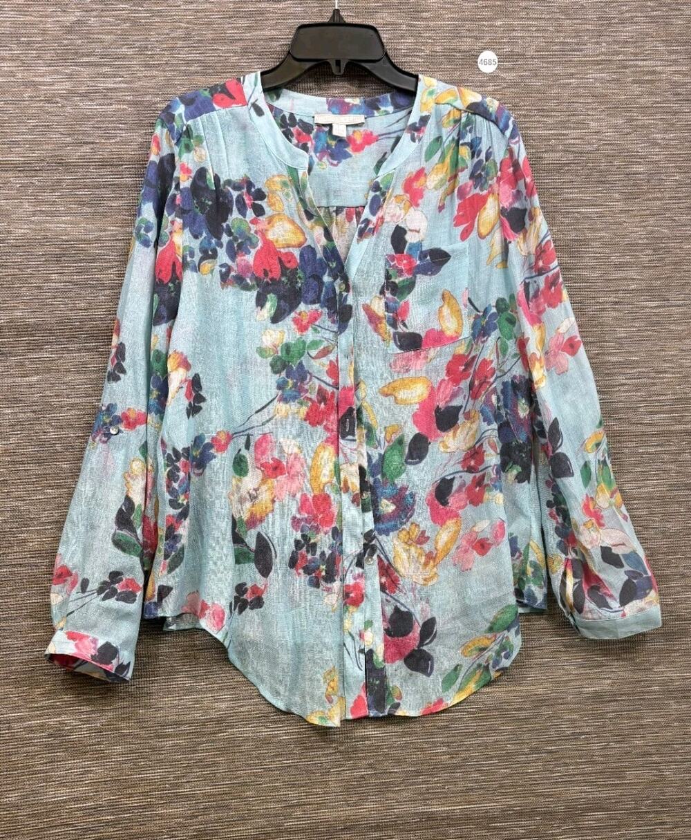 Juniper + Lime Floral Print Blouse Womens Size Large Long Sleeve Button Closure